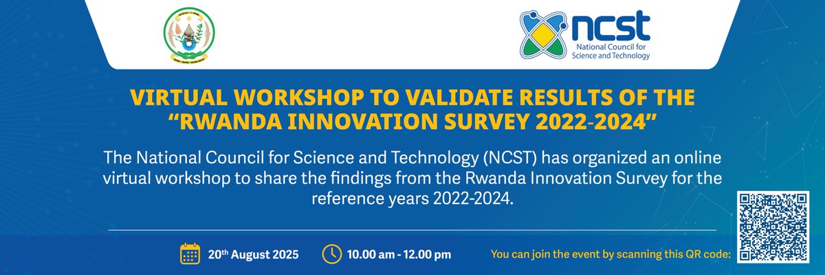 National Council for Science and Technology (NCST) (@sciencetechrw) on Twitter photo Join <a href="/ScienceTechRw/">National Council for Science and Technology (NCST)</a> now via rb.gy/7jdzid for the presentation of the findings from the 1st Rwanda Innovation Survey (2022–2024), happening from 10:00 am to 12:00 pm. Don’t miss this chance to contribute your insights and be part of the discussion! Join <a href="/ScienceTechRw/">National Council for Science and Technology (NCST)</a> now via rb.gy/7jdzid for the presentation of the findings from the 1st Rwanda Innovation Survey (2022–2024), happening from 10:00 am to 12:00 pm. Don’t miss this chance to contribute your insights and be part of the discussion!
