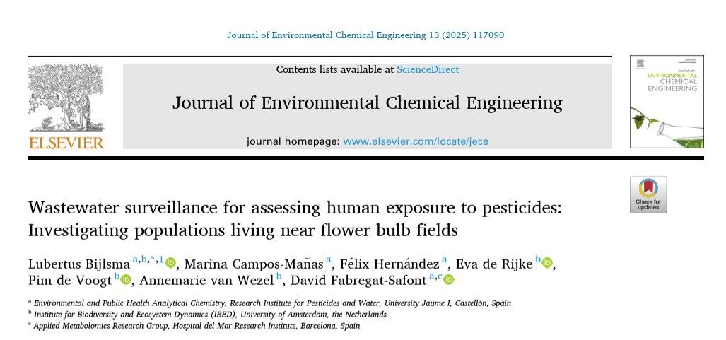 📢 Editor's Choice (JECE) 📢 

🌹“Wastewater surveillance for assessing human exposure to pesticides: Investigating populations living near flower bulb fields” by Bijlsma et al. shows higher pesticide exposure in rural flower-growing areas. 🌎
👉 lnkd.in/ejk8zUH8