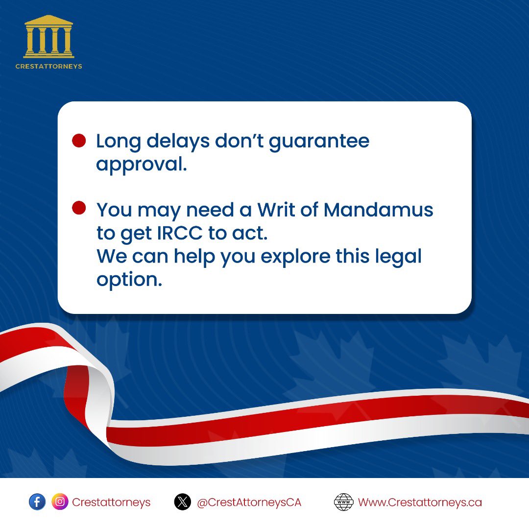CrestAttorneyCA's tweet image. Book a consultation now.

#CanadaImmigration #IRCC #ImmigrationBacklog #WritOfMandamus #ImmigrationLawyer #PRCanada #CrestAttorneys