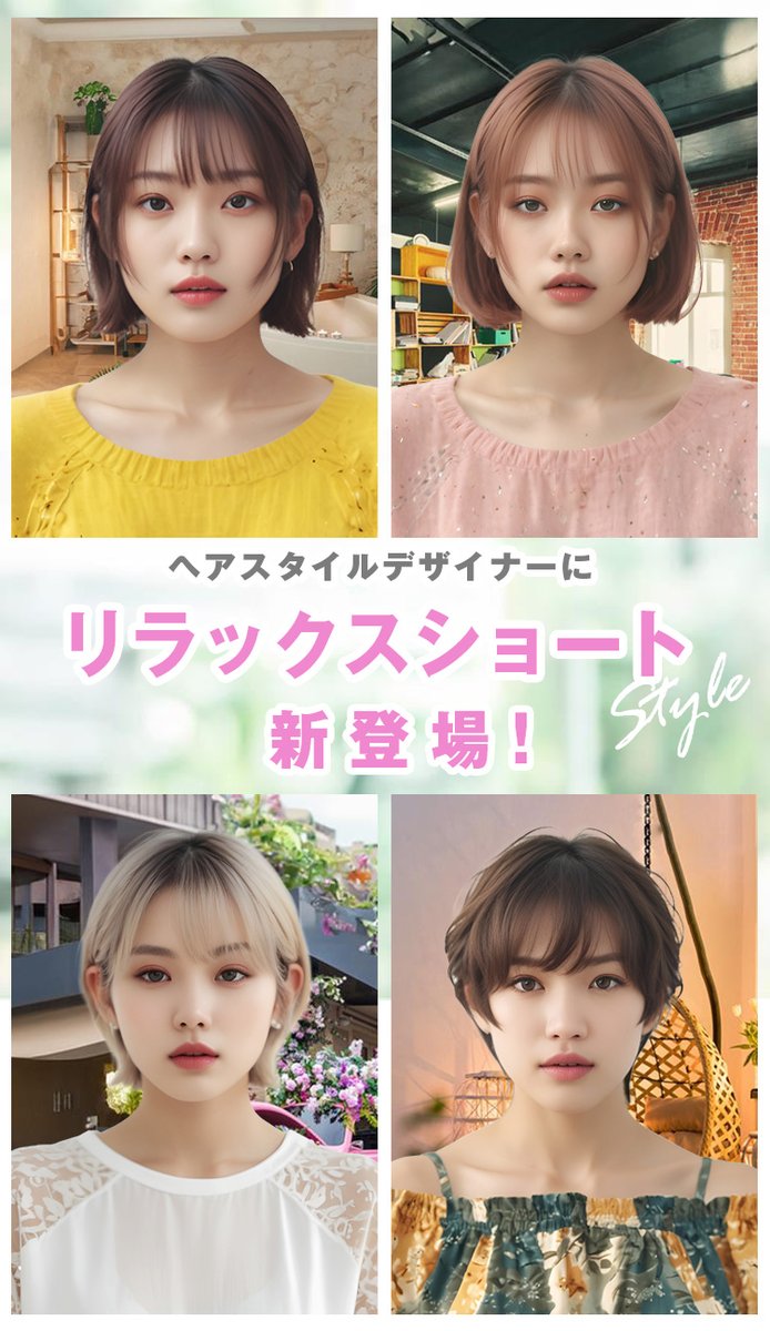 #ヘアスタイルデザイナー にリラックスショート のヘアスタイルが登場！ 頑張り過ぎないのが丁度いい、リラクシーなショートヘア。これからの時期にピッタリなボブやハンサムショートで印象UP。🚵‍♀️
 ※アプリ内からDLできます。 rasysa.com/hsd/