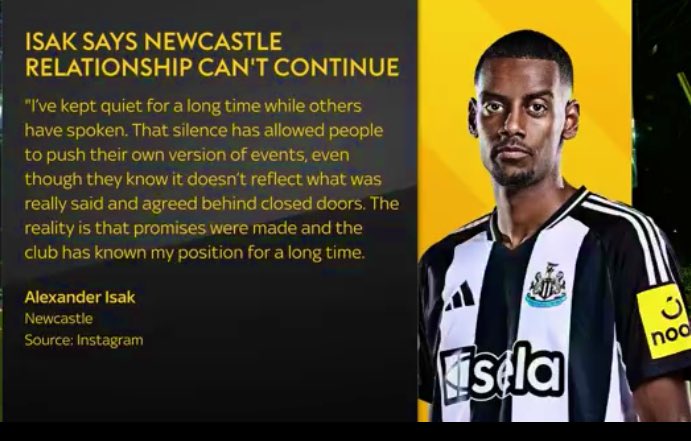 📍📍Isak says the relationship between him and Newcastle can’t continue 

He want Liverpool FC