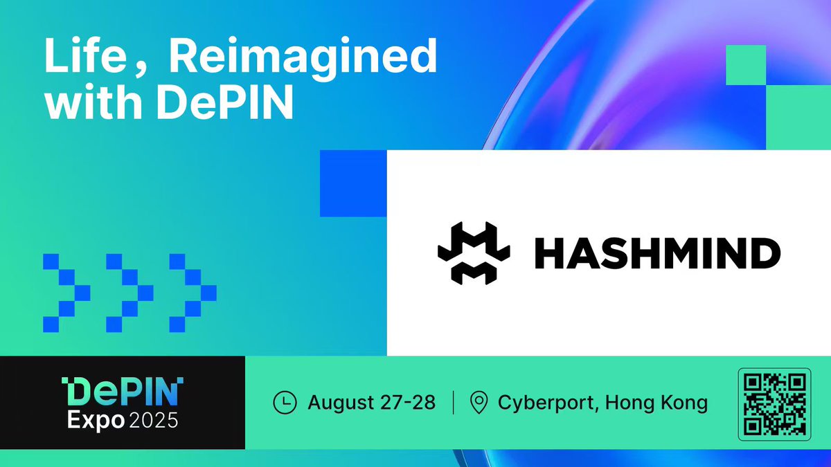DeAIExpo's tweet image. 🚀HashMind @0xhares confirms participation in DePIN Expo 2025 @ExpoDePIN ！

📅Date: August 27–28, 2025
📍Venue: Cyberport, Hong Kong
🔗Registration: lu.ma/1qol9wna

medium.com/@ExpoDePIN/has…

DePIN Expo 2025 announced today that it has received strategic support from…