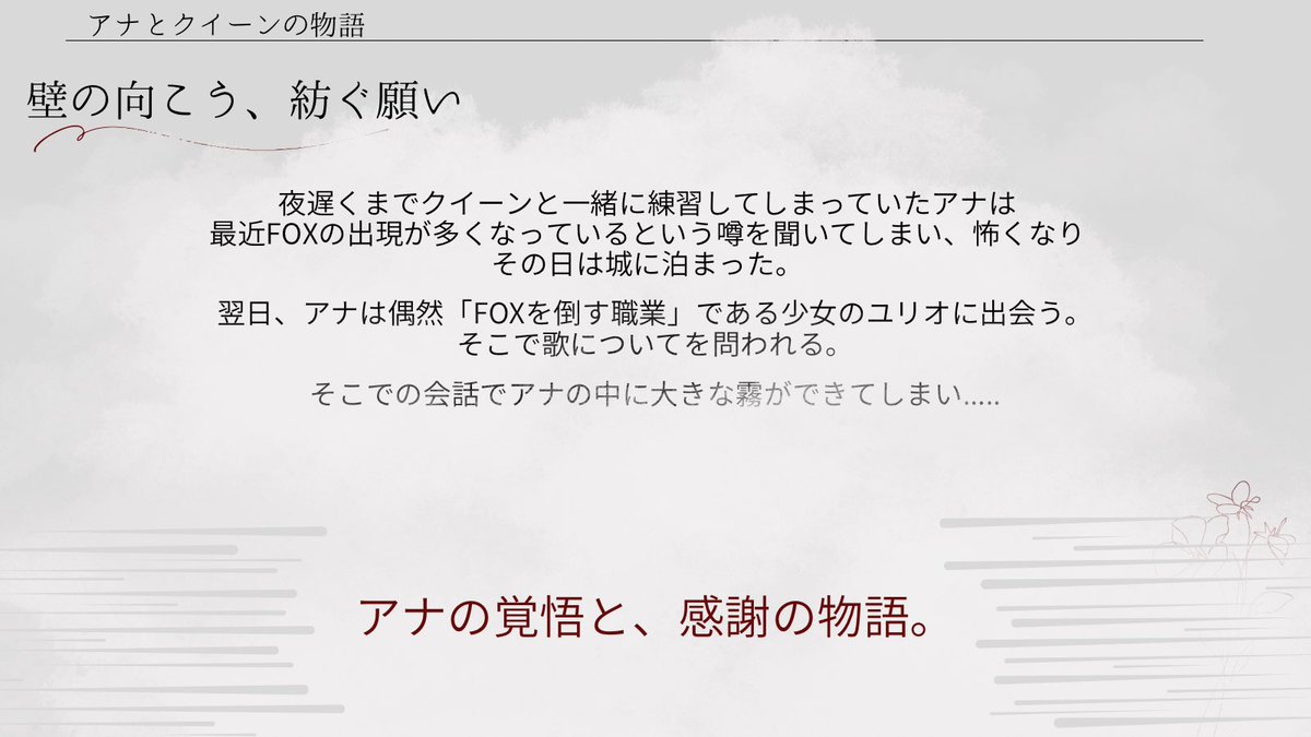「壁の向こう、紡ぐ願い」の全6話こちらで一挙公開しました！
▶︎kakuyomu.jp/works/16818792…

 Season2開幕を記念して、これまでの本編物語の内容が簡単にわかる画像を公開しました！
是非ご覧ください。

#アナクイ #Foxhaven #カクヨム #創作 #Statice