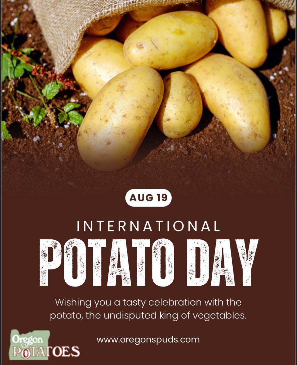 As the sun sets on International Potato Day, here’s to farmers, fryers, mashers, and munchers 🥔💪🏼

See you next Aug. 19! 🤝🏼 

#InternationalPotatoDay
#SpudLove
#OregonPotatoes
#OregonSpuds