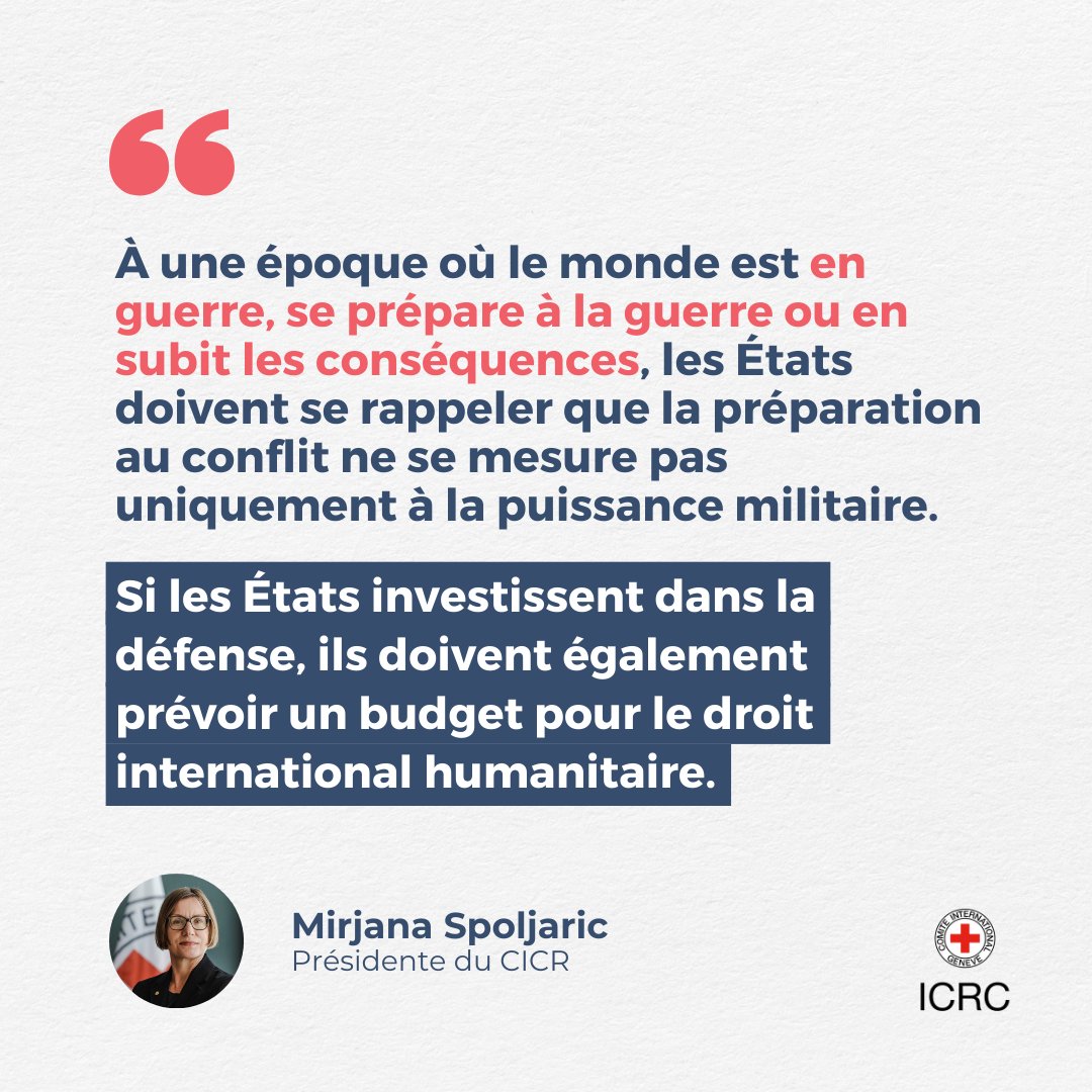 « Si vous investissez dans la défense, vous devez aussi budgétiser le DIH. »
 
La présidente du CICR Mme Spoljaric, appelle à investir durablement dans le DIH à la Conf. Princesse Maha Chakri Sirindhorn sur le droit international humanitaire, 
 
Lire : ms.spr.ly/6016sVG5I