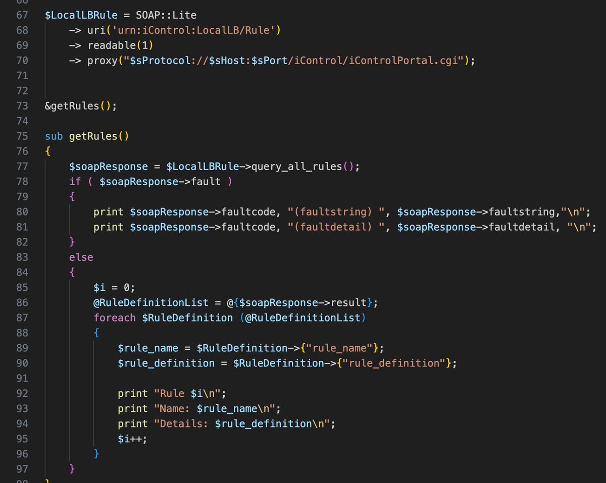 why yes, that is a #perl script listing a BIG-IP's iRules via the #SOAP interface...found this gem searching for something!