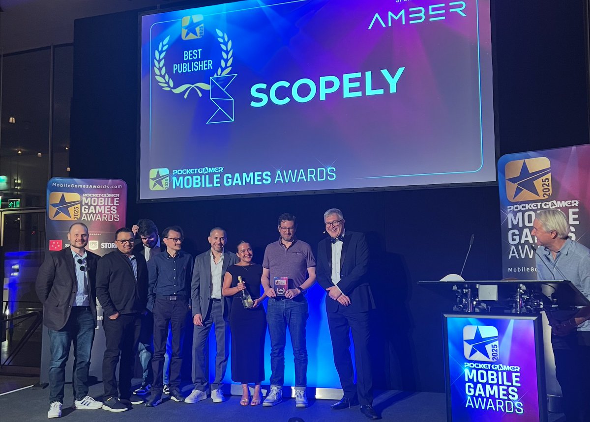 scopely's tweet image. Big wins for the #Scopely team at the @PocketGamer Mobile Games Awards at @gamescom! 🏆
Best Publisher (2020, 2023, 2024, 2025)
Best Game Innovation: MONOPOLY GO!
Best Use of IP: MONOPOLY GO! x Star Wars
Honorable Mentions for @MarvelStrikeF & @MonopolyGO!
7 noms. 3 wins. 3…