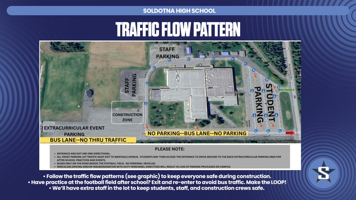 If you're driving to school at SOHI, be sure to follow the traffic flow pattern. See you tomorrow! #gostars