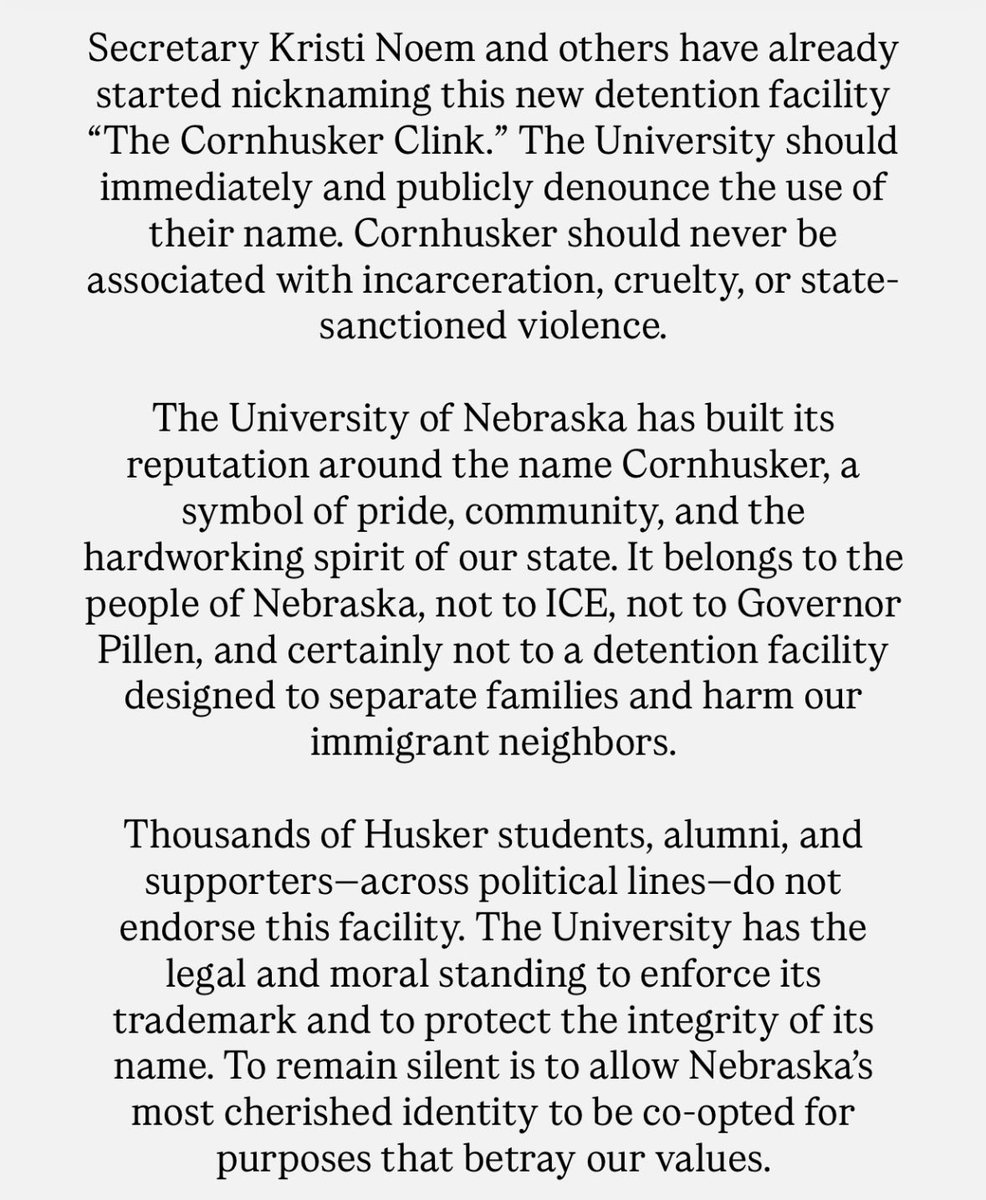 🌈 Wes Jensen (he/him) 🏳️🌈 (@wesjensen86) on Twitter photo I agree with <a href="/NebraskaMegan/">Senator Megan Hunt</a> and ask <a href="/UNLincoln/">University of Nebraska-Lincoln</a> <a href="/Huskers/">Nebraska Huskers</a> to immediately & publicly denounce the illegal & inhumane use of “Cornhusker”.
CC <a href="/RodneyDBennett/">Rodney D. Bennett</a>, @jeffreypgol, <a href="/UofNE_President/">Jeffrey P. Gold, M.D.</a>, <a href="/TroyDannen/">Troy Dannen</a> I agree with <a href="/NebraskaMegan/">Senator Megan Hunt</a> and ask <a href="/UNLincoln/">University of Nebraska-Lincoln</a> <a href="/Huskers/">Nebraska Huskers</a> to immediately & publicly denounce the illegal & inhumane use of “Cornhusker”.
CC <a href="/RodneyDBennett/">Rodney D. Bennett</a>, @jeffreypgol, <a href="/UofNE_President/">Jeffrey P. Gold, M.D.</a>, <a href="/TroyDannen/">Troy Dannen</a>