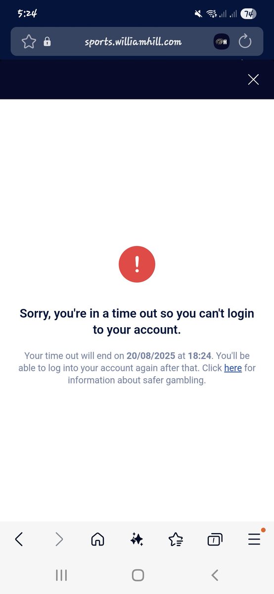 daicaldecott's tweet image. Is anyone else have this after checking they nets a couple of times a day @WilliamHill are doing it constantly to me because I haven't got timed out on my end like @Ladbrokes @Betfred @Betfair are you doing this to customers 🤔