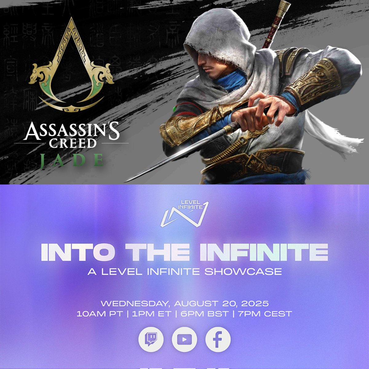 Ninjago9101's tweet image. Level Infinite is hosting a showcase at Gamescom 2025.

Expect trailers, gameplay reveals, dev talks, and updates from over 10 titles.
And who knows… maybe some big news on Assassin’s Creed Jade.

#Gamescom2025 #LevelInfinite #AssassinsCreedJade