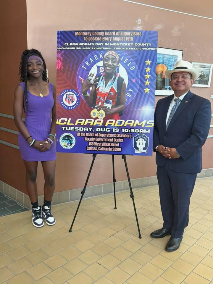 The Monterey County Board of Supervisors declared August 19 Clara Adams Day after the Salinas resident won the 200 and 400 meter sprints at the AAU U18 Junior Nationals, and broke county records this past year in both events