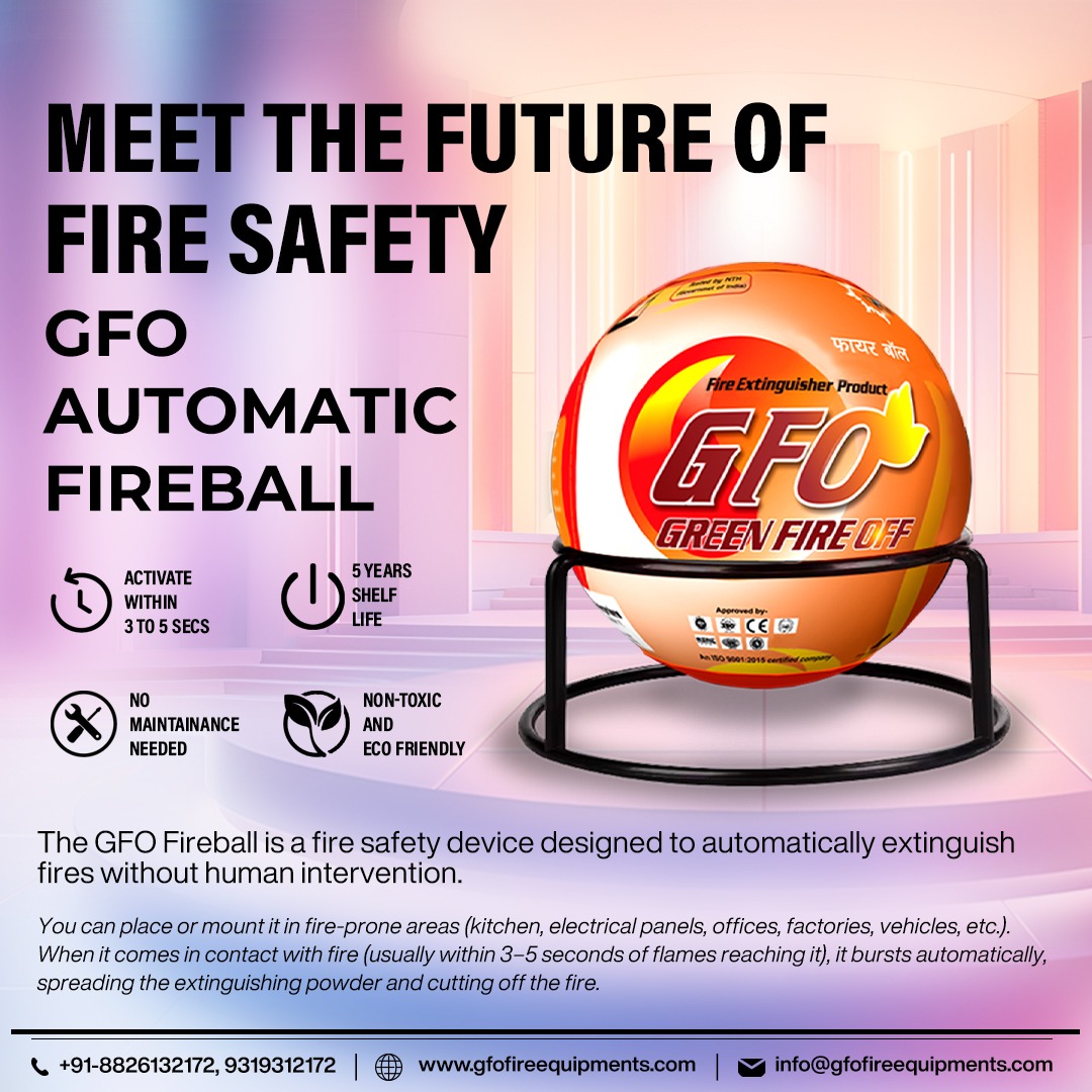 Gfofireball's tweet image. The GFO Automatic Fireball activates within 3–5 sec of fire contact – no maintenance, 5 yrs shelf life &amp;amp; eco-friendly. 🌍🔥
Perfect for homes, offices, factories &amp;amp; vehicles. Stay protected effortlessly! 🛡️
🌐 gfofireequipments.com
#FireSafety #AutomaticFireball #Innovation