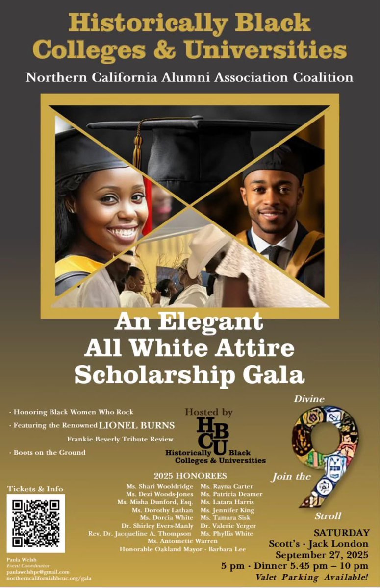 sf_alphas's tweet image. Purchase your tickets to the HBCU Northern California Alumni Association Annual Gala at Scott&apos;s Seafood Oakland - Jack London Square inside the Chandelier Pavilion on Saturday, September 27th. Click the link below for tix! 🤙🏾❄️🤙🏾

zeffy.com/en-US/ticketin…