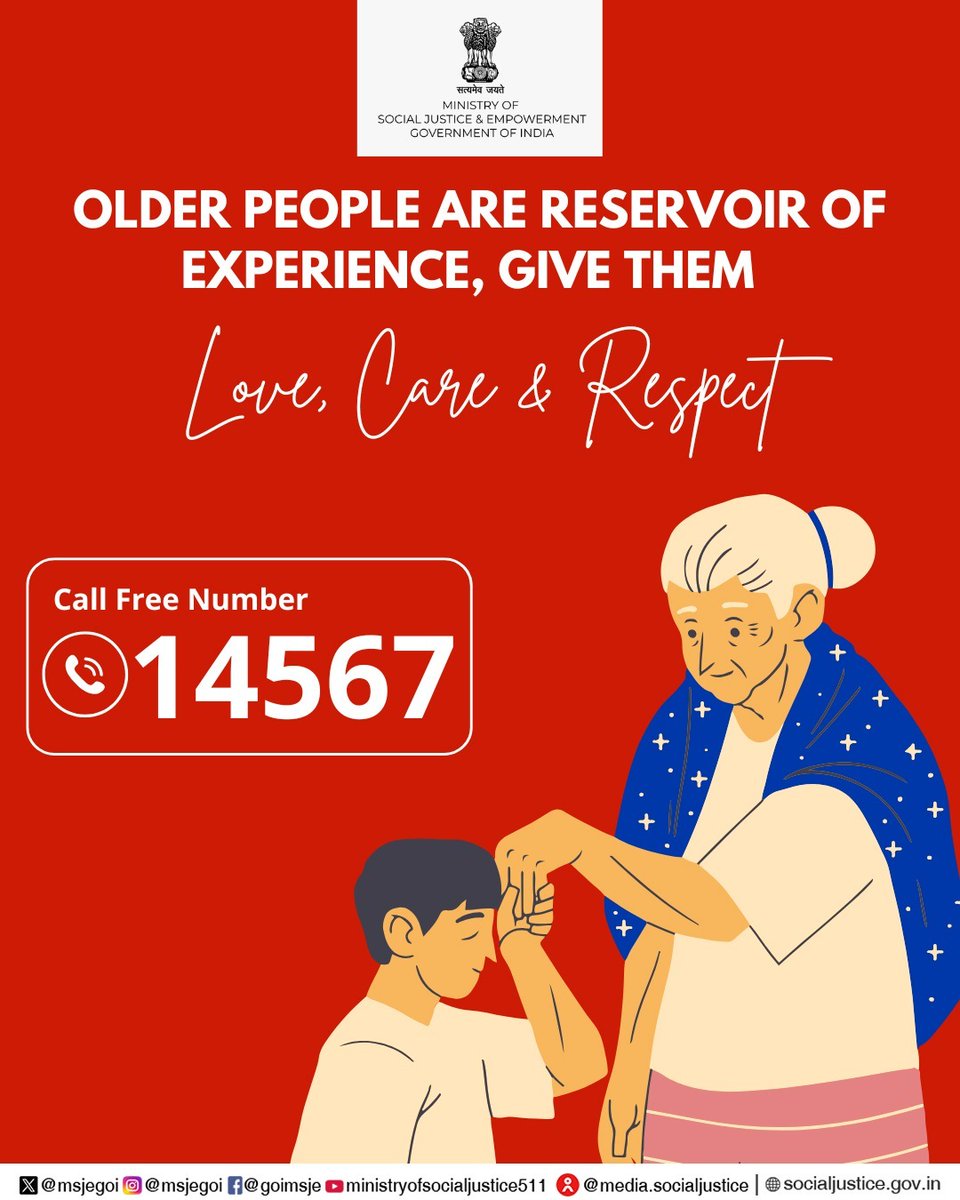 RailMinIndia's tweet image. Elderline – Care that’s always a call away 📞

Growing older should never mean feeling alone. Elderline 14567 is here to provide seniors with support for health, safety, and emotional well-being. One call connects you to care, guidance and a compassionate ear.
#AgeingWithDignity