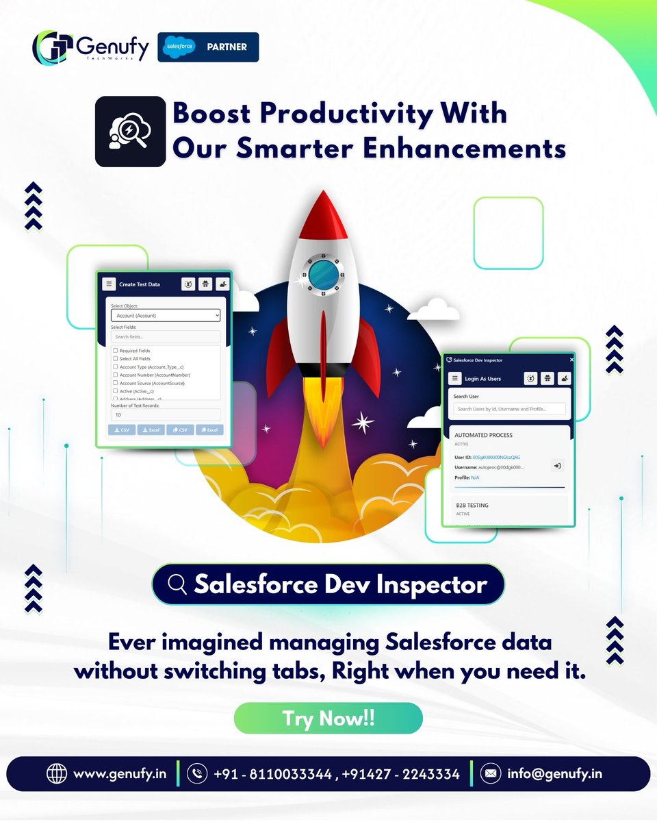 GenufyTW's tweet image. Major Upgrade Released: Salesforce Dev Inspector
Boost productivity with:
✨ Picklist export (with dependencies)
✨ Test data management
✨ Auto “Login As User”
🔗 Try it now: chromewebstore.google.com/detail/salesfo…
#Genufy #Salesforce #SalesforceDevelopers #ChromeExtension #DevTools