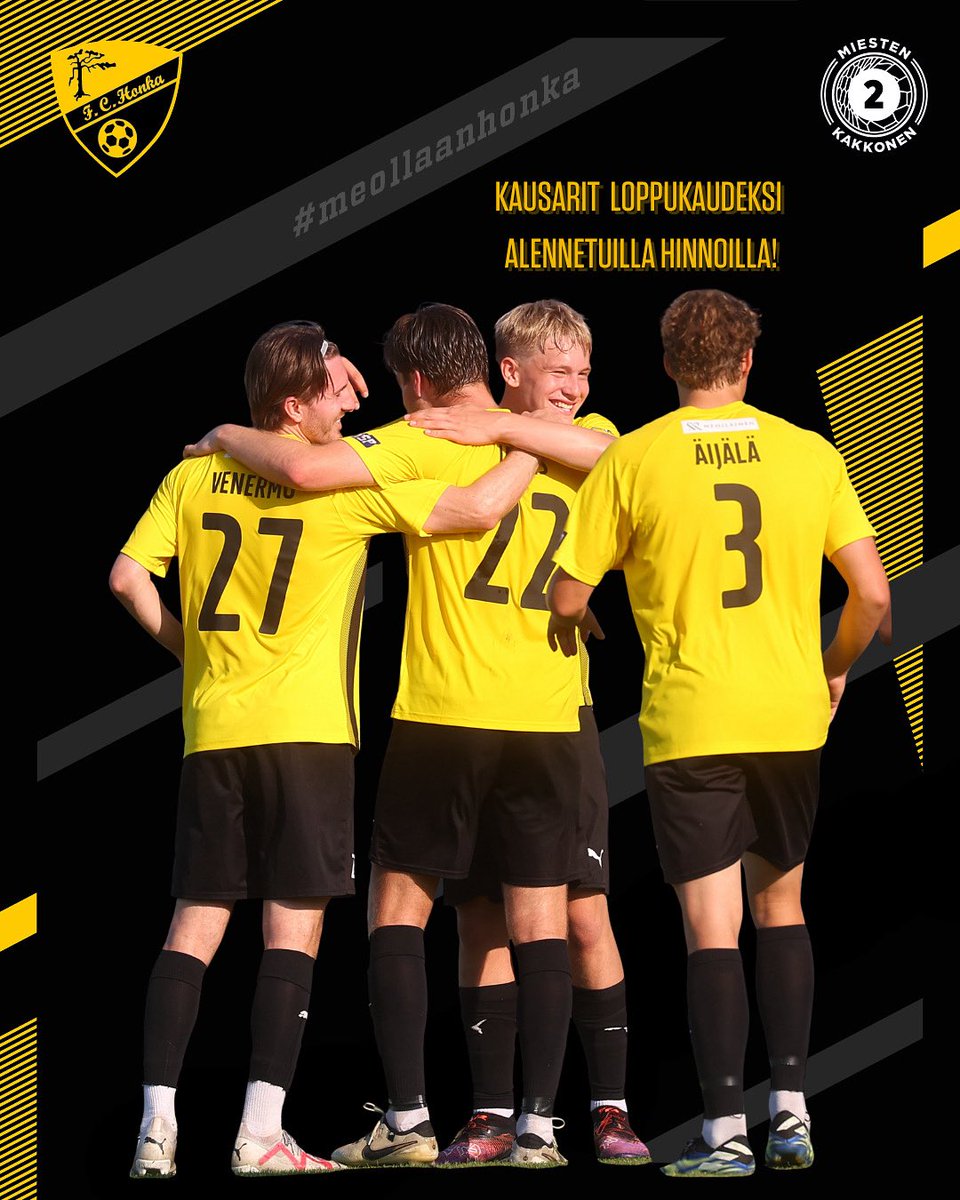 𝐍𝐲𝐭 𝐓𝐢𝐤𝐞𝐭𝐢𝐬𝐭ä 𝐥𝐨𝐩𝐩𝐮𝐤𝐚𝐮𝐝𝐞𝐧 𝐤𝐚𝐮𝐬𝐢𝐤𝐨𝐫𝐭𝐢𝐭 𝐚𝐥𝐞𝐧𝐧𝐞𝐭𝐮𝐢𝐧 𝐡𝐢𝐧𝐧𝐨𝐢𝐧 🎫!

Mobiilikortti 30 €
Tue seuraasi -mobiilikortti 60 €
Muovikortti 40 €
Tue seuraasi -muovikortti 80 €

Varmista paikkasi katsomossa 🟡⚫️!

🔜 tiketti.fi/fchonka