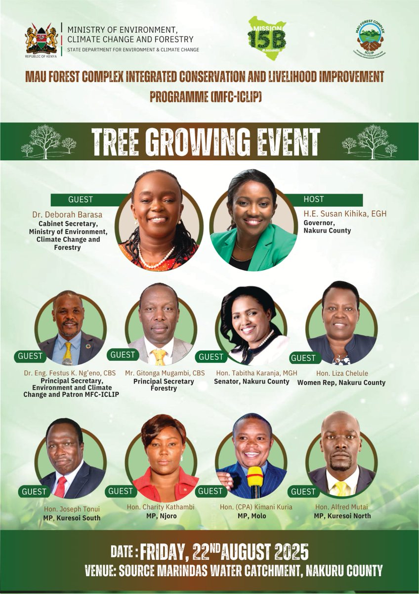 MauForestComplex_iclip (@mauforest_iclip) on Twitter photo Join us this Friday, at Source Marindas Water Catchment, Bararget Forest Station in Nakuru County, the source of many rivers in the Mau Forest Complex, for a massive tree 🌱 growing event to kick-start the restoration of Mau under <a href="/MauForest_iclip/">MauForestComplex_iclip</a> #LindaMauBoreshaMaisha #JazaMiti Join us this Friday, at Source Marindas Water Catchment, Bararget Forest Station in Nakuru County, the source of many rivers in the Mau Forest Complex, for a massive tree 🌱 growing event to kick-start the restoration of Mau under <a href="/MauForest_iclip/">MauForestComplex_iclip</a> #LindaMauBoreshaMaisha #JazaMiti