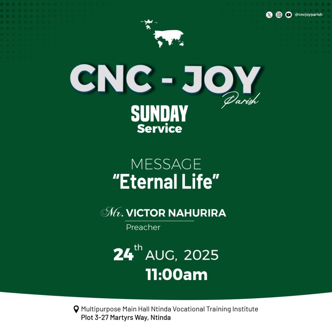 Nahurira Victor (@nahuriravictor) on Twitter photo ✨This Sunday, you’re invited to join me at CNC Joy Parish Ntinda as I share God’s Word.
I’ll be the vessel bringing the message: “Eternal Life — The Only Life You Need” 🙏
Come, receive, and be blessed!
#EternalLife ✨This Sunday, you’re invited to join me at CNC Joy Parish Ntinda as I share God’s Word.
I’ll be the vessel bringing the message: “Eternal Life — The Only Life You Need” 🙏
Come, receive, and be blessed!
#EternalLife