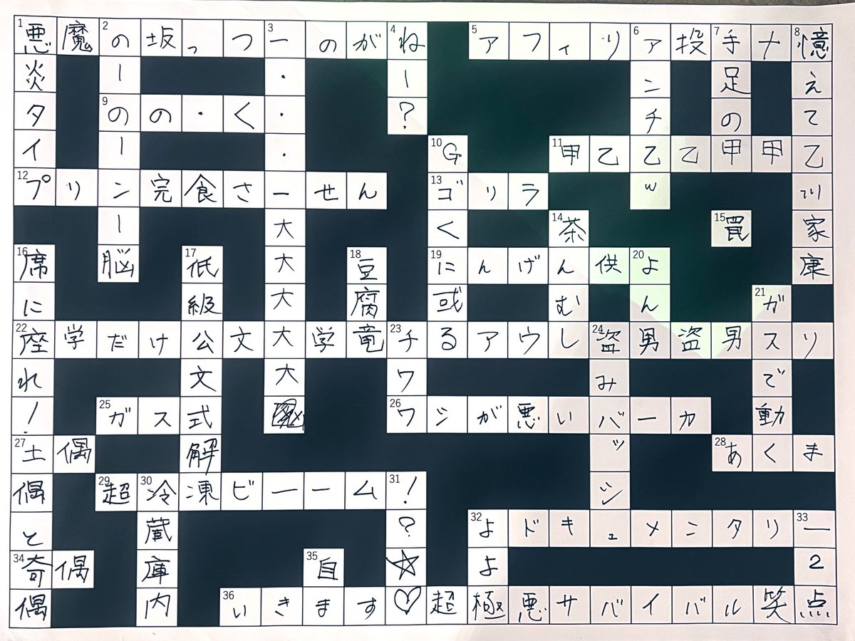 🔳巨大クロスワード大喜利🔲
ご来場ありがとうございました🙌
優勝は82文字獲得で
喃語武田(<a href="/yueni9/">なぜならば</a>)さんでした🏆
おめでとうございます💐
#巨大クロスワード大喜利