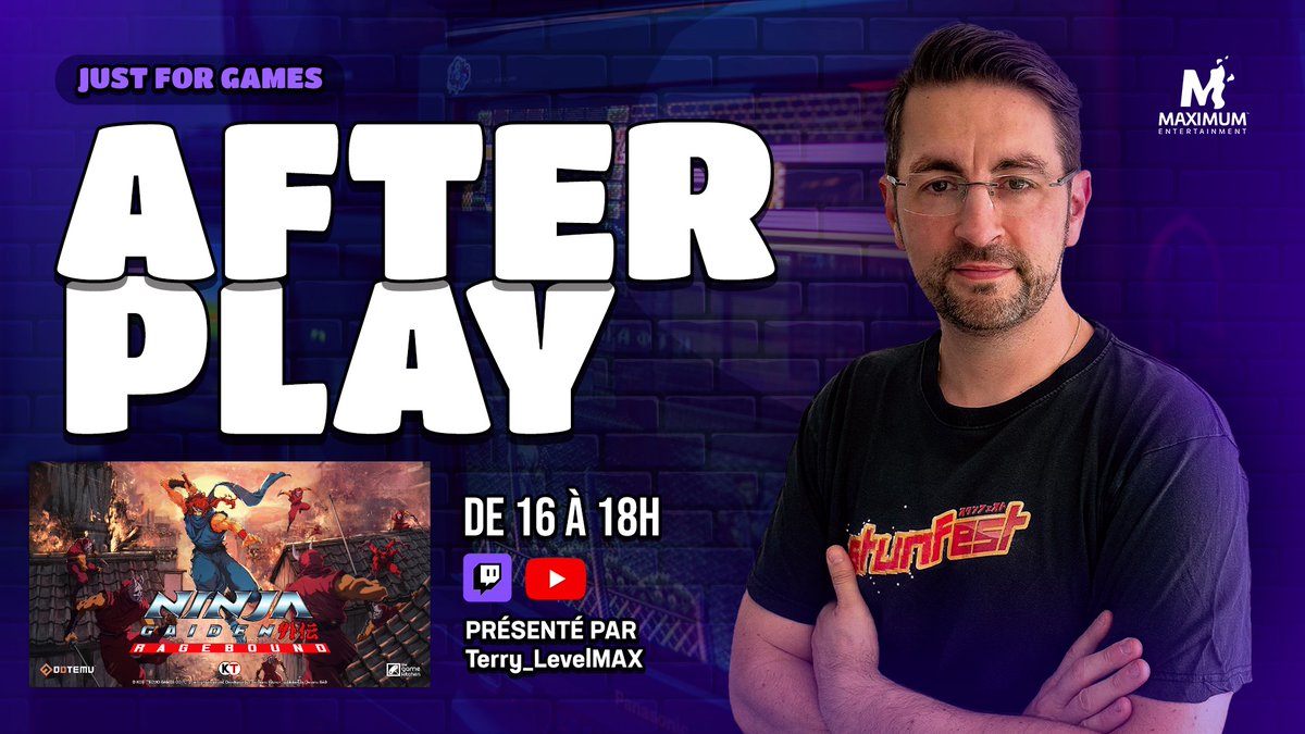 Terry & aussi sur ciel bleu (@terry_levelmax) on Twitter photo RDV à 16h sur la chaine de <a href="/MaxEnt_FR/">Maximum Entertainment France</a> #AfterPlay #NinjaGaidenRagebound ca va trancher sec !!
Twitch : twitch.tv/justforgamesfr
Youtube : youtube.com/watch?v=9g76ng… RDV à 16h sur la chaine de <a href="/MaxEnt_FR/">Maximum Entertainment France</a> #AfterPlay #NinjaGaidenRagebound ca va trancher sec !!
Twitch : twitch.tv/justforgamesfr
Youtube : youtube.com/watch?v=9g76ng…