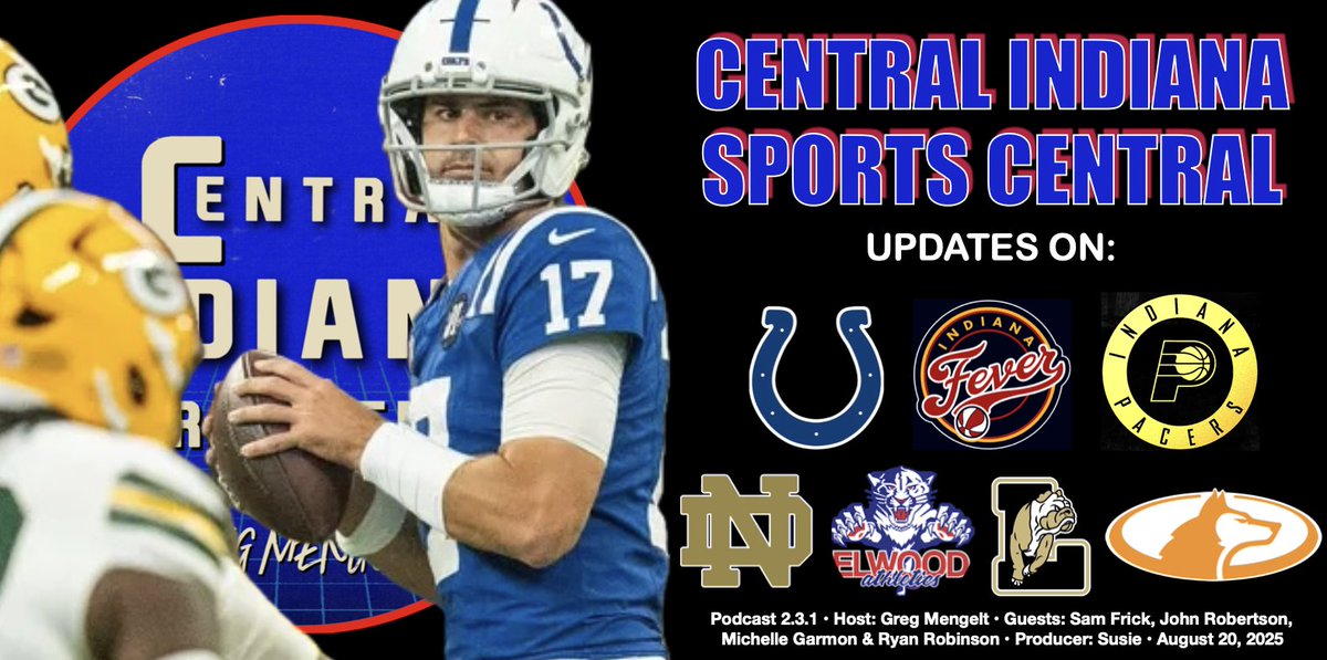 CENTRAL INDIANA SPORTS CENTRAL 
(Aug. 20, 2025; Podcast 2.3.1)

• APPLE: podcasts.apple.com/us/podcast/cen…
• SPOTIFY: open.spotify.com/episode/5qJ0QK…
• YOUTUBE: youtu.be/eRL7RLcLswA

On Wednesday's Central Indiana Sports Central:

• Sam Frick of ANEC Sports discusses the Colts decision to