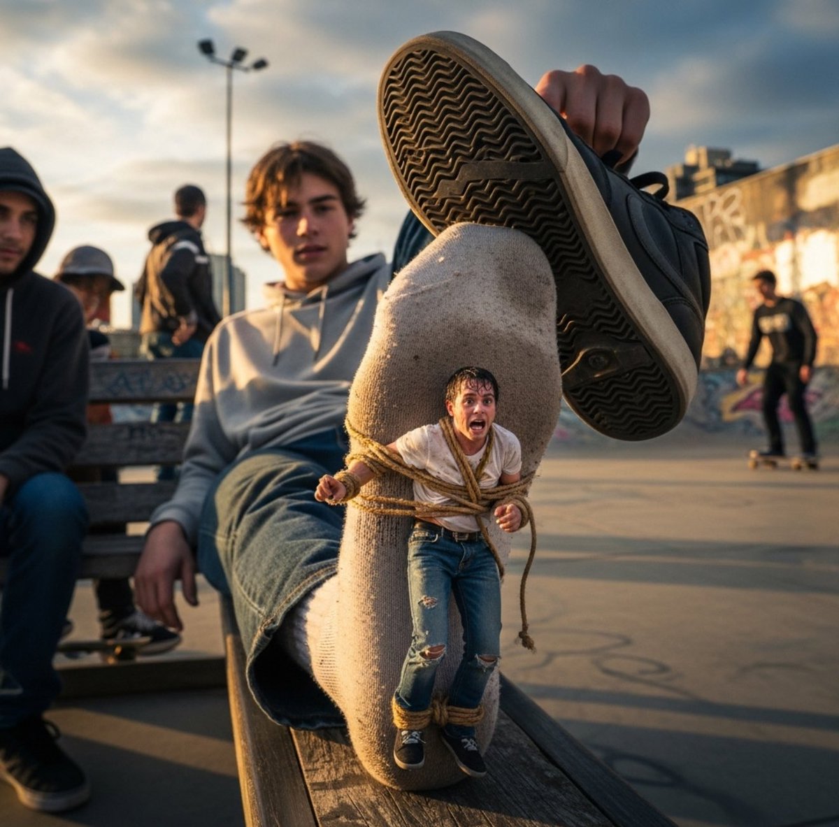 Skaters don’t just shred pavement—they’ll shred your ego too. 

They’ve got the perfect spot to put you if you step outta line

Ai: fantasy