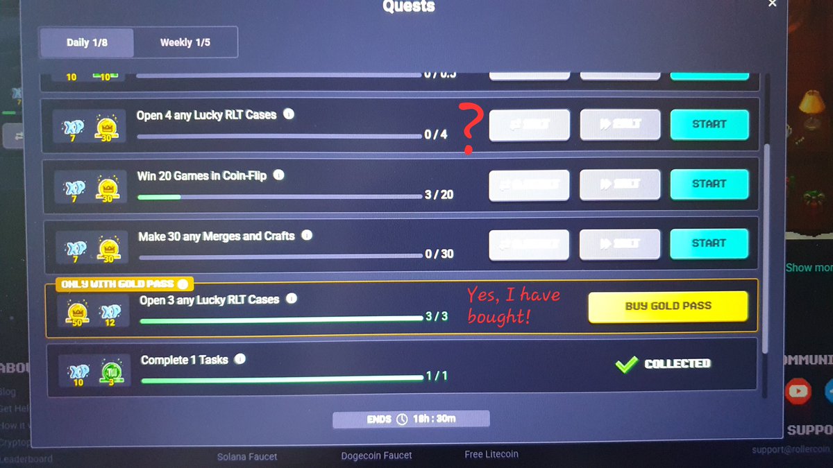 DonAndrezRock's tweet photo. @rollercoin_com What kind of new tactics is that? Buying lucky RLT boxes counts only in case you've purchased gold pass? Bought required 4, but no task completed, although in the section of gold pass task it shows, that I have bought them 🙄 https://t.co/OINgtRgahV