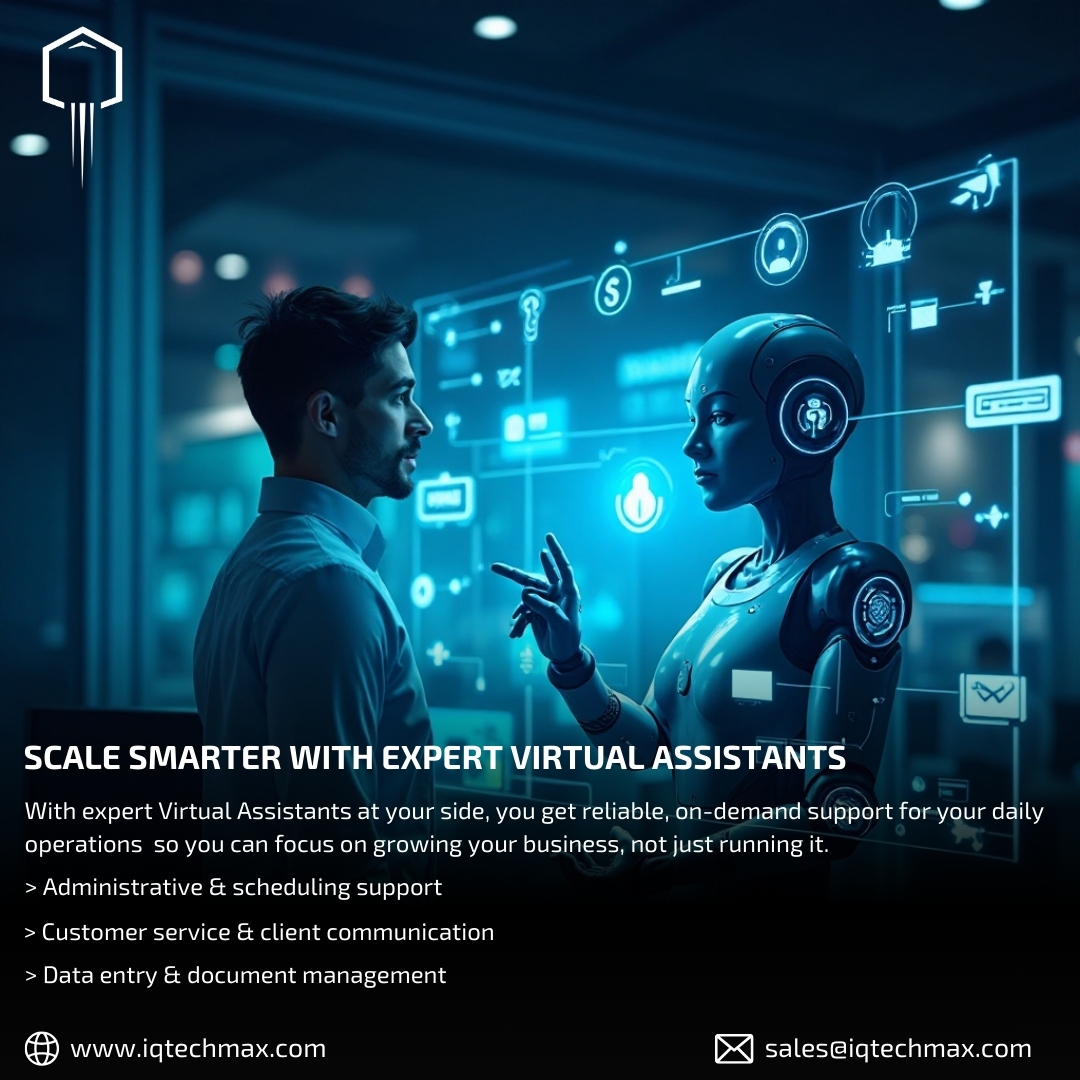 TechmaxIq's tweet image. Scale Smarter with IQTechMax Virtual Assistants
Our on-demand VAs help your business run faster, smarter & more efficiently — so you can focus on growth & innovation.
 Benefits:
 Streamlined admin & scheduling 
 Seamless customer support
Time-saving data management