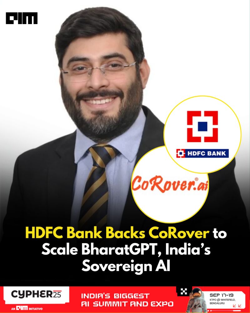 AIM (@analyticsindiam) on Twitter photo HDFC Bank, India’s leading private sector bank, has invested in <a href="/CoRover_App/">CoRover - Human Centric Conversational AI Platform</a> , the conversational AI company behind BharatGPT, a sovereign and enterprise-grade Large Language Model (LLM) built entirely in India. With a user base of 1 billion and trusted by over 25,000 HDFC Bank, India’s leading private sector bank, has invested in <a href="/CoRover_App/">CoRover - Human Centric Conversational AI Platform</a> , the conversational AI company behind BharatGPT, a sovereign and enterprise-grade Large Language Model (LLM) built entirely in India. With a user base of 1 billion and trusted by over 25,000