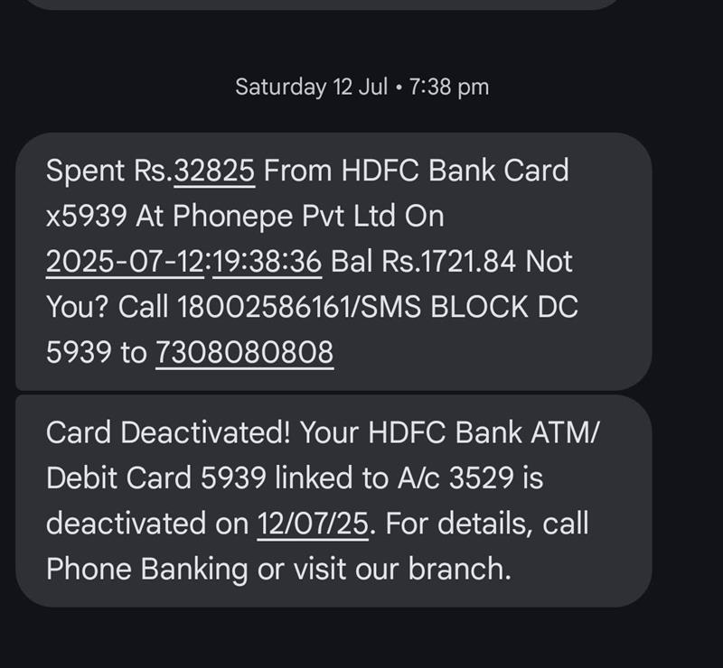 SajinS2124's tweet photo. An unauthorized debit of ₹32,825 occurred on my HDFC debit card on 12-Jul-2025.
I reported it within minutes, filed a cybercrime complaint + FIR, and raised a dispute within 3 days.
HDFC first gave provisional credit-then reversed it, calling the fraud “authorized”!
#BankingScam https://t.co/oihBeitCsi