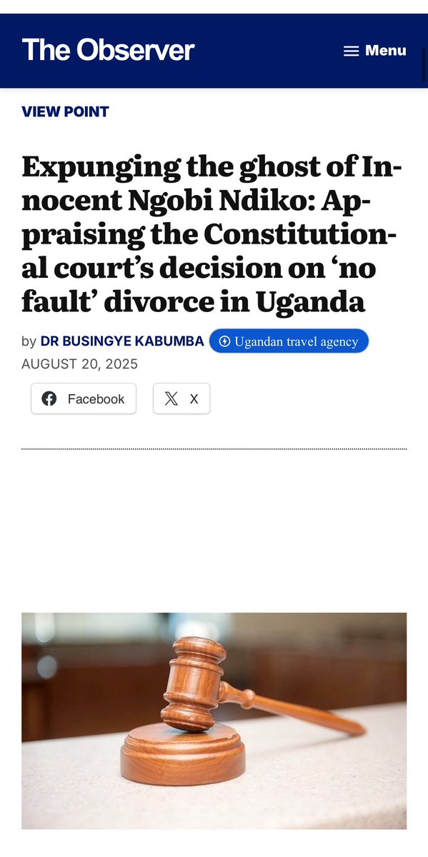 Dr Busingye Kabumba (@bkabumba) on Twitter photo My column in this weekโs <a href="/observerug/">The Observer</a>
I identify the emergence of a new โghostโ on Ugandaโs legal landscape (represented by the <a href="/JudiciaryUG/">Judiciary Uganda</a> Con Court decn on no-fault divorce) and describe one of its faces: undue deference to majoritarian impulses.
observer.ug/viewpoint/expuโฆ My column in this weekโs <a href="/observerug/">The Observer</a>
I identify the emergence of a new โghostโ on Ugandaโs legal landscape (represented by the <a href="/JudiciaryUG/">Judiciary Uganda</a> Con Court decn on no-fault divorce) and describe one of its faces: undue deference to majoritarian impulses.
observer.ug/viewpoint/expuโฆ