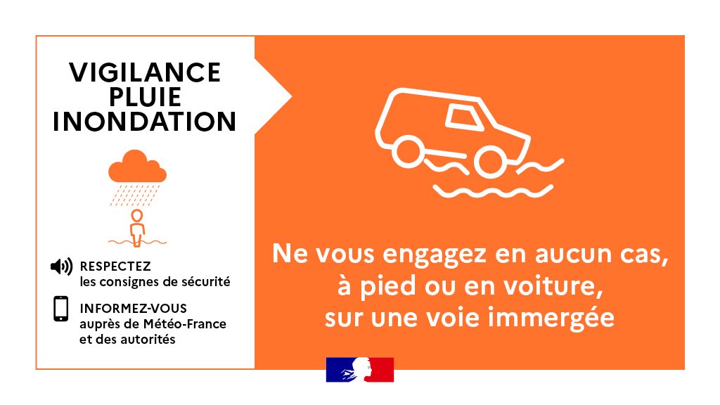 Interieur_Gouv's tweet image. 🟠🌧️ 11 départements du Centre et du Nord-Est de la France sont placés ce jour en #VigilanceOrange #PluieInondation par @meteofrance . 

⚠️ Restez vigilants et respectez les consignes des autorités.

📲 Suivez l’évolution sur vigimeteo.com/fr