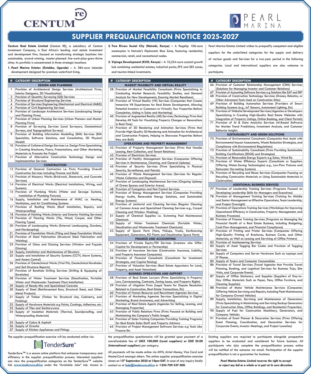 TenderSureAF's tweet image. TenderSure™ is managing the Supplier Prequalification for @CentumRE Uganda. TenderSure™ provides an efficient and transparent process and enables automated evaluation of bids.

#prequalification #supplier #supplierprequalfication #tenders #eprocurement 

tendersure.africa/available-jobs