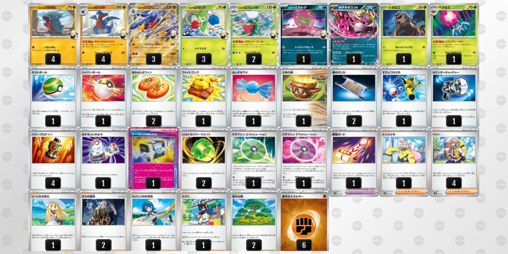 メガブレイブ/メガシンフォニア環境
シロナのガブリアスexのデッキレシピを掲載しました。

【シロナのガブリアスex】環境デッキレシピまとめ pokecabook.com/archives/205226