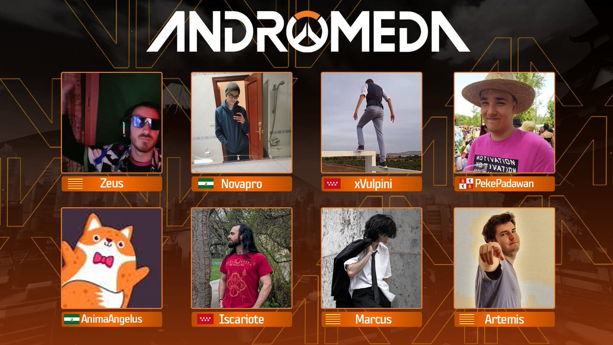 OW Andromeda (@owandromedaes) on Twitter photo La Andromeda también tiene voz y hoy os presentamos a aquellas voces que nos van a alegrar la tarde durante toda la competición!
🎙️ <a href="/FaceZyws/">ZYWS (EnanoCoñón)</a> 🇪🇸
🎙️ <a href="/novapro2000/">El Novas</a> 🇪🇸
🎙️ <a href="/xVulpini/">Vulpini #SaveHytale</a> 🇪🇸
🎙️ <a href="/pekepadawan/">PekeDani #LRinactivo</a> 🇪🇸
🎙️ <a href="/AnimaAngelus14/">AnimaAngelus</a> 🇪🇸
🎙️ <a href="/Iscasaurus/">Iscariote</a> 🇪🇸
🎙️ <a href="/MarcvsSan/">MarcusSan</a> 🇪🇸
🎙️ <a href="/Artemis_ow_/">Artemis | H</a> 🇪🇸 La Andromeda también tiene voz y hoy os presentamos a aquellas voces que nos van a alegrar la tarde durante toda la competición!
🎙️ <a href="/FaceZyws/">ZYWS (EnanoCoñón)</a> 🇪🇸
🎙️ <a href="/novapro2000/">El Novas</a> 🇪🇸
🎙️ <a href="/xVulpini/">Vulpini #SaveHytale</a> 🇪🇸
🎙️ <a href="/pekepadawan/">PekeDani #LRinactivo</a> 🇪🇸
🎙️ <a href="/AnimaAngelus14/">AnimaAngelus</a> 🇪🇸
🎙️ <a href="/Iscasaurus/">Iscariote</a> 🇪🇸
🎙️ <a href="/MarcvsSan/">MarcusSan</a> 🇪🇸
🎙️ <a href="/Artemis_ow_/">Artemis | H</a> 🇪🇸