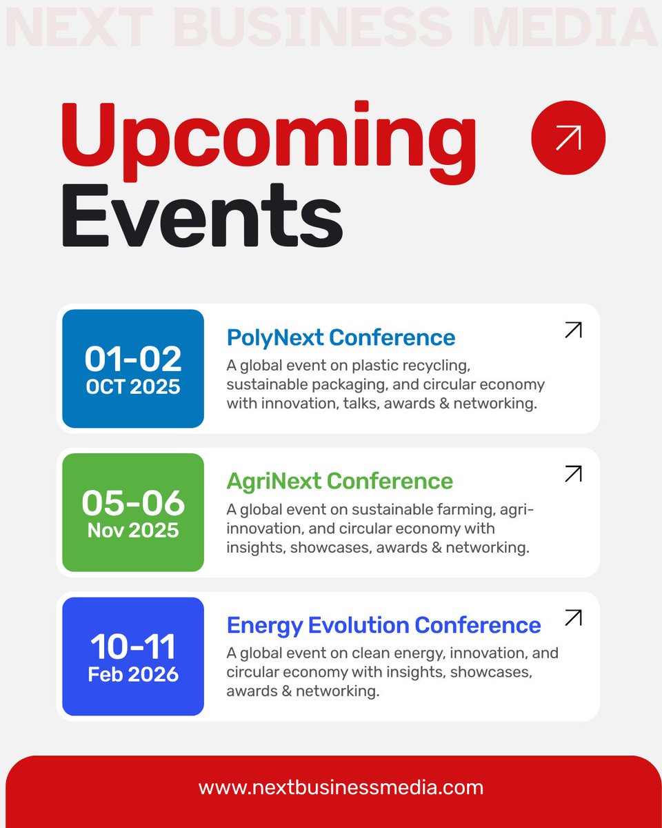 Big opportunities ahead! 

Don’t miss these industry-shaping events from Next Business Media:

PolyNext Conference | Oct 1-2, 2025
AgriNext Conference | Nov 5-6, 2025
Energy Evolution Conference | Feb 10-11, 2026

Stay ahead of trends and connect with global leaders