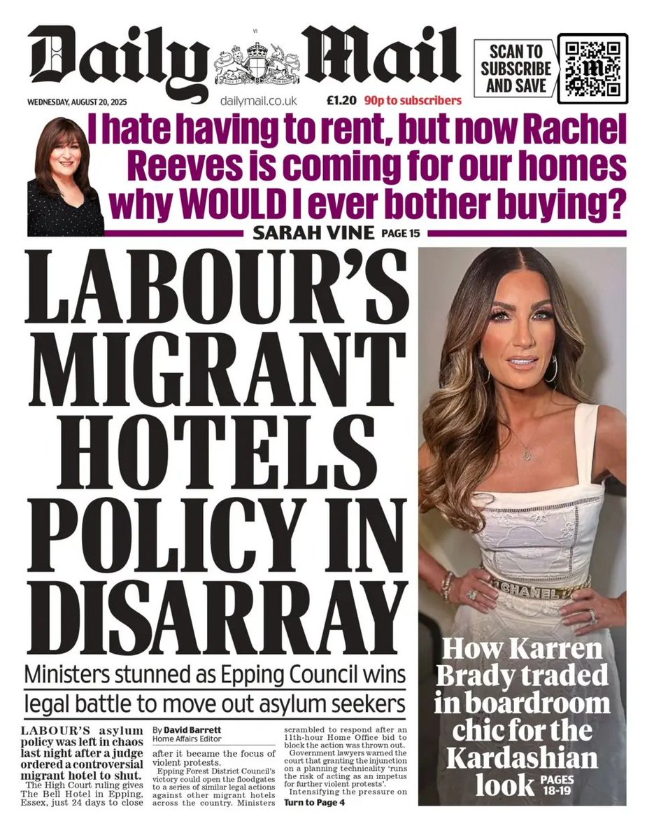 Talk about political spin by the Daily Mail

This is a policy that was instigated by Tories with hotel contracts signed until 2029 and at its peak was using 400 hotels

Yet now it is 'Labour policy' although hotel numbers are down to 210