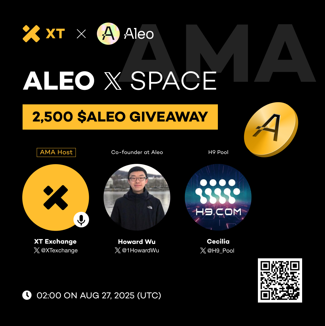 XT Exchange ๐ #BeyondTrade (@xtexchange) on Twitter photo ๐ XT & ALEO X Space
๐ x.com/i/spaces/1kvJpโฆ
๐ 02:00 on Aug 27 (UTC)
๐ฐ Giveaway: 2,500 $ALEO
โ
Follow <a href="/XTexchange/">XT Exchange ๐ #BeyondTrade</a> & <a href="/AleoHQ/">Aleo</a>
โ
Like & RT with hashtags #XT #XTSpace #ALEO & Tag 3 friends
โ
Leave your questions for the ALEO project team & Register here: ๐ XT & ALEO X Space
๐ x.com/i/spaces/1kvJpโฆ
๐ 02:00 on Aug 27 (UTC)
๐ฐ Giveaway: 2,500 $ALEO
โ
Follow <a href="/XTexchange/">XT Exchange ๐ #BeyondTrade</a> & <a href="/AleoHQ/">Aleo</a>
โ
Like & RT with hashtags #XT #XTSpace #ALEO & Tag 3 friends
โ
Leave your questions for the ALEO project team & Register here: