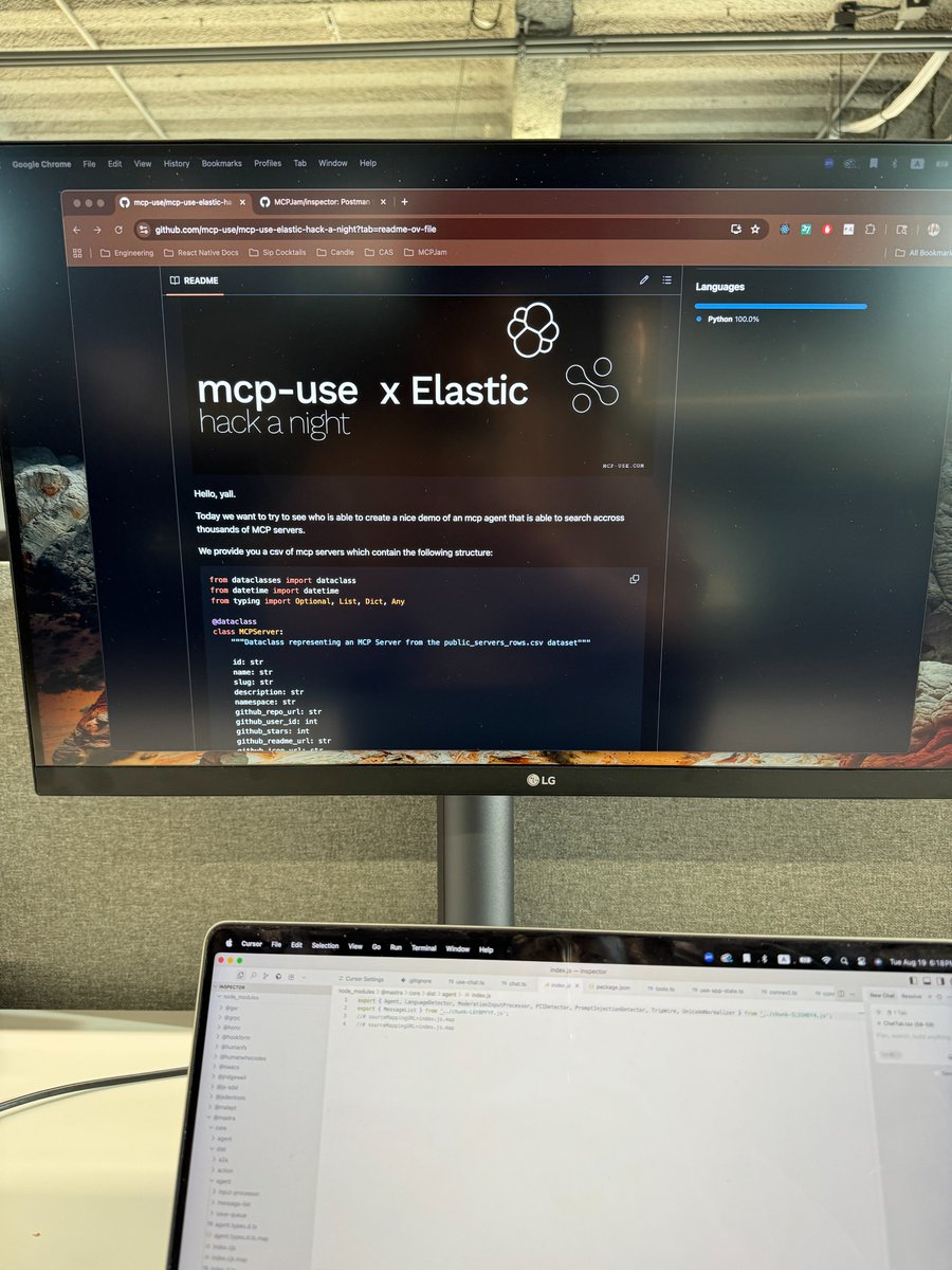 Pretty fun project with the <a href="/mcpuse/">mcp-use (YC S25)</a> X <a href="/elastic/">Elastic</a> hackathon, building with <a href="/mjimenezroca/">Marcelo Jimenez</a>. 

The project was to build an agent with mcp-use that can search for MCP servers in an elastic DB and automatically install the server. 

MCP discoverability is a huge issue. I can see a future
