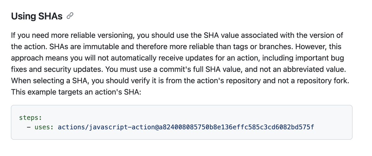 AwaniAleroA's tweet image. Pinning GitHub Actions With Commit SHAs for Enhanced Security.

&quot;Supply chain attacks commonly target dependencies within projects. Malicious actors might attack a seemingly trusted action repository and inject malicious code.&quot;