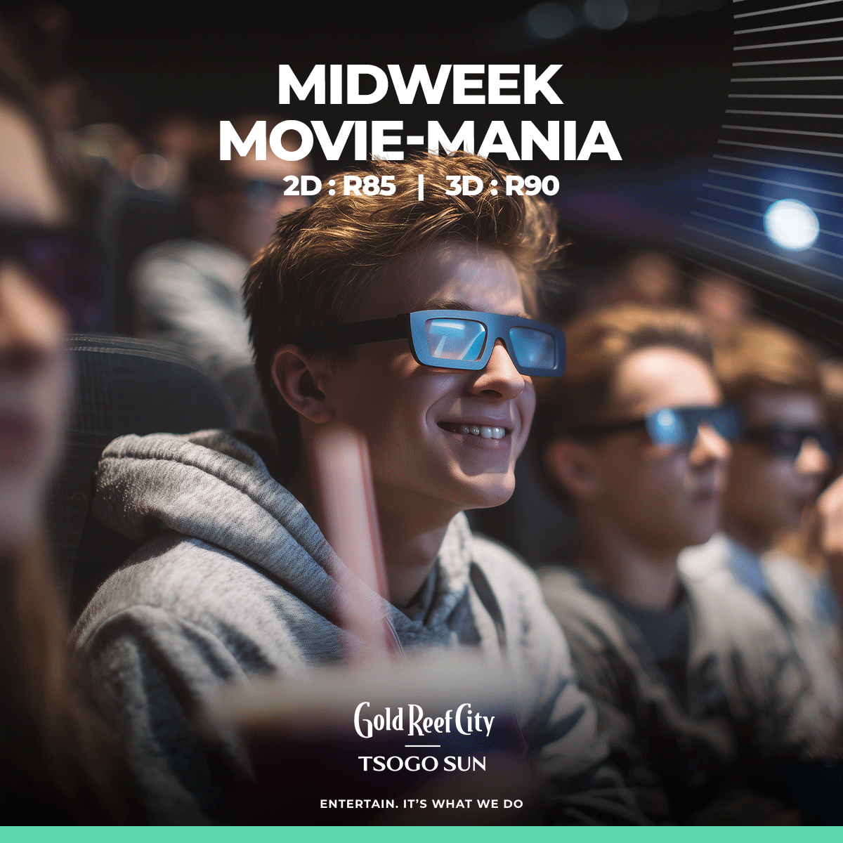 WOW Wednesday is your midweek movie escape!🎬
Laugh, cry, dream - all for less at movies@ Gold Reef City. 2D tickets: R85 | 3D tickets: R90 ✨
Big-screen magic. Small-screen prices 🍿 Book now: bit.ly/3SxU16o
#WOWWednesday #GoldReefCity #MovieMagic #MidweekVibes
