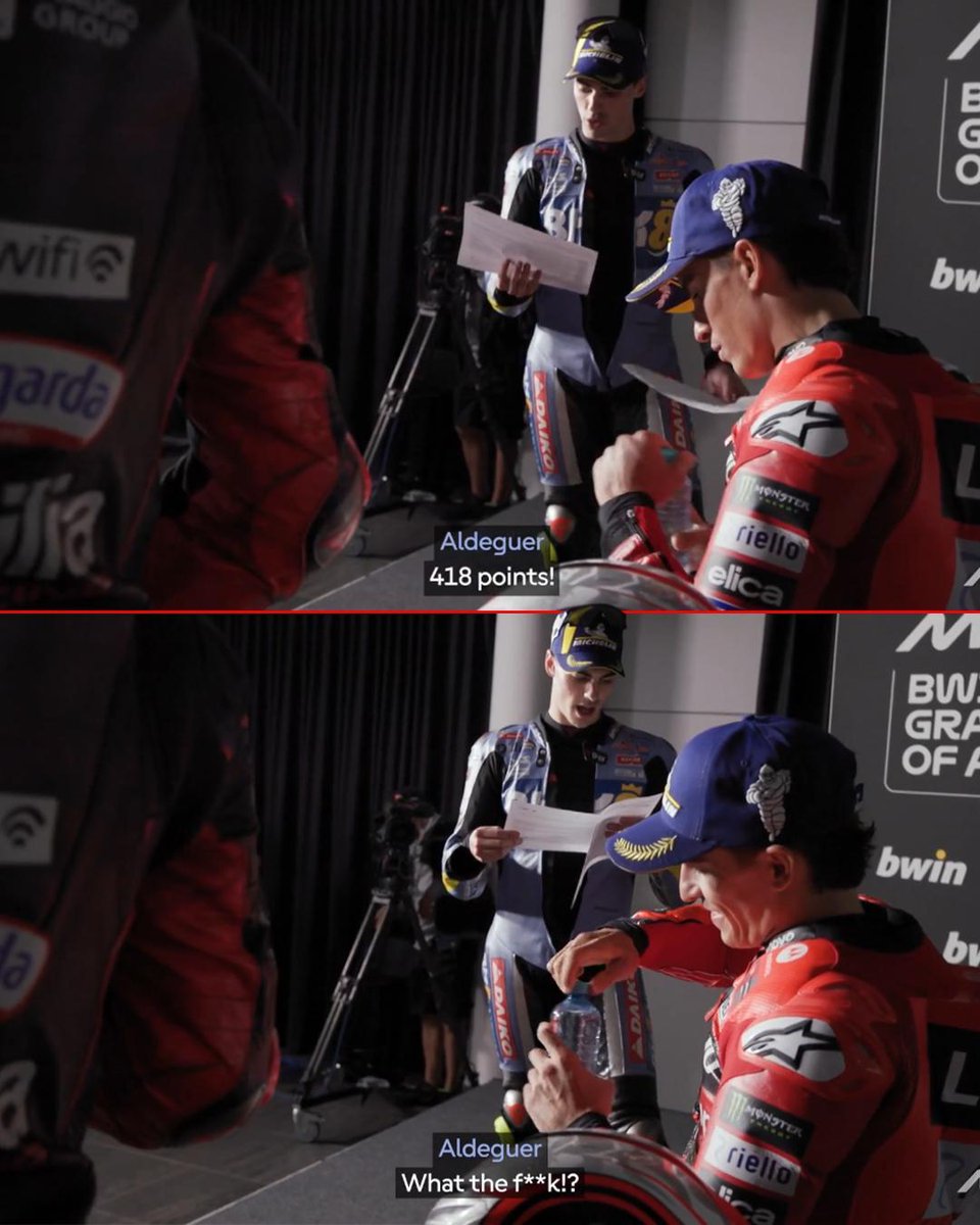 Fermin Aldeguer's amazement at Marc Marquez's points total 😂

#MotoGP