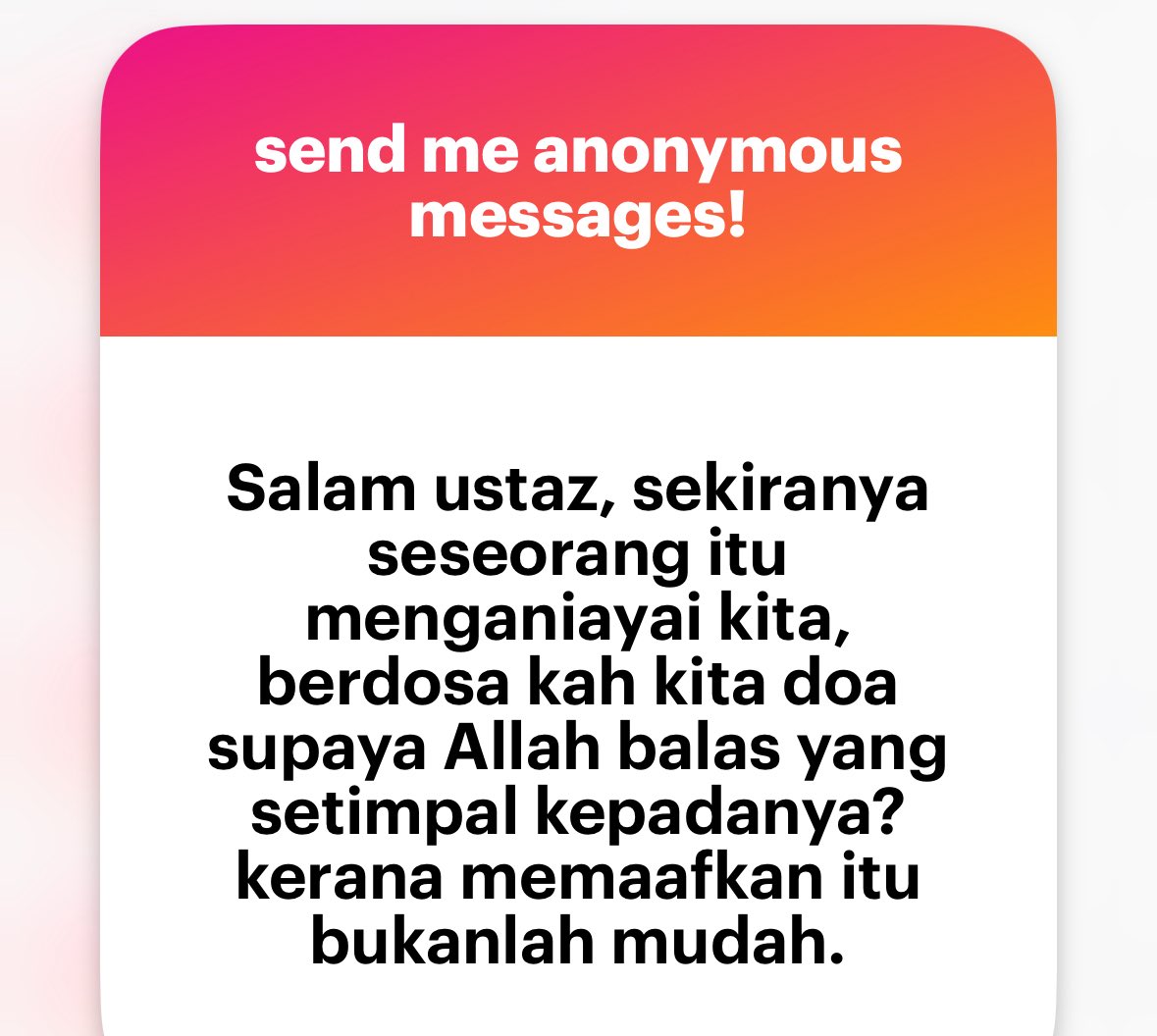 mnasrullah00's tweet image. Waalaikumussalam 

Tak berdosa, orang yang dizalimi doanya mustajab.