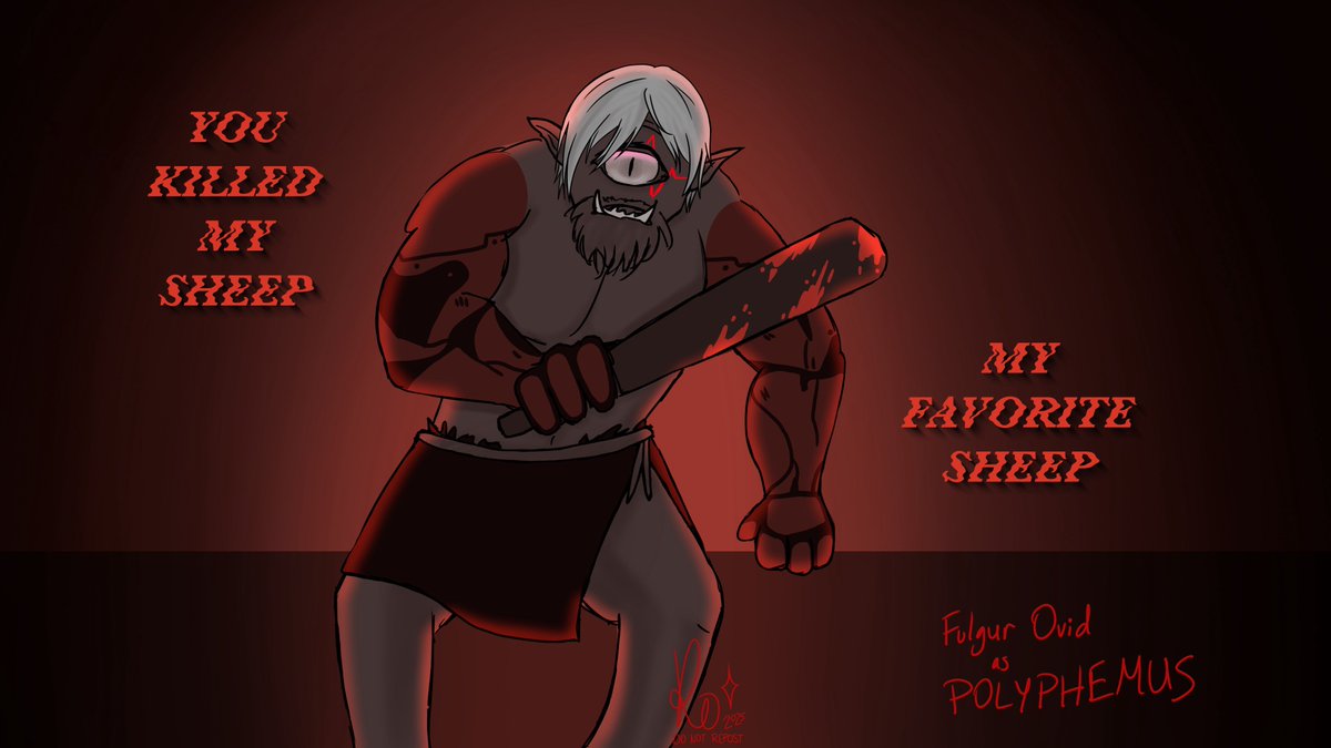 fulgur as polyphemus from epic the musical lmaooo

the noctyx offcollab had just happened, the boys watched epic and wouldn’t stop talking about it, fuuchan was making sheep jokes, then /i/ watched epic for the first time, and then i drew this!! (osheep himself liked it❤️)