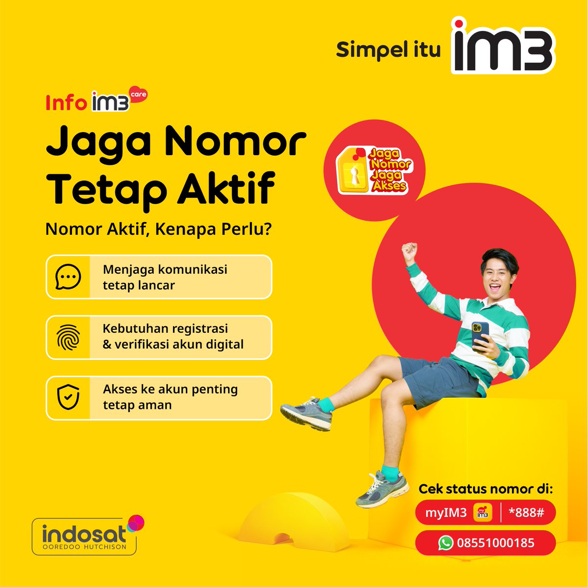 CareIM3's tweet photo. Menjaga nomor selalu aktif gak cuma bisa melalui isi pulsa loh! Bisa juga dengan menerima kiriman paket data atau beli masa aktif ✨ 

Cari tahu keuntungan nomor IM3 selalu aktif di sini https://t.co/bQgwYSX0iu 💛 #SahabatBaikku https://t.co/5Tfw2HhyXP