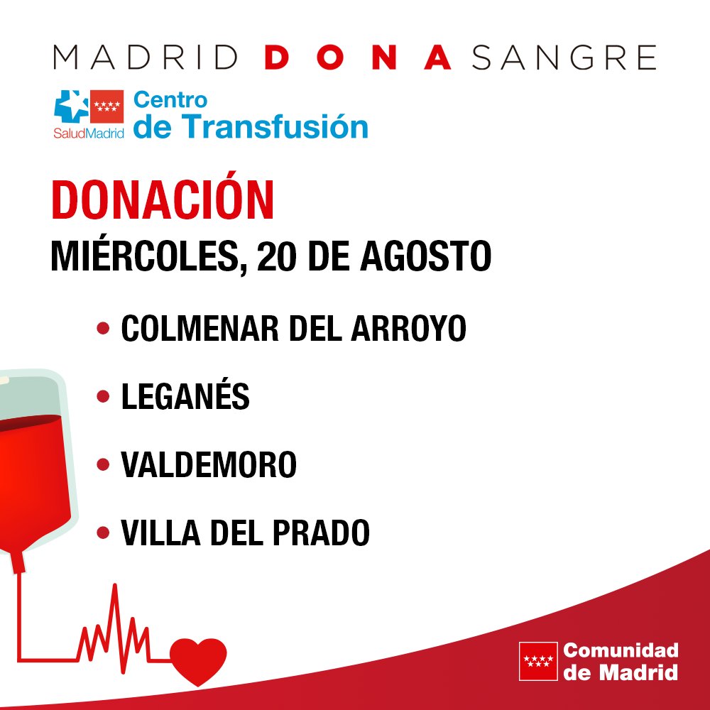 ❣ ¡Tú generosidad puede marcar la diferencia!. Anímate a #donarsangre y ayuda a quienes enfrentan emergencias o situaciones complicadas de salud.

👉 Las unidades móviles de la Comunidad de Madrid y Cruz Roja estarán hoy en estos municipios. 👇

+ info: c.madrid/donasangre