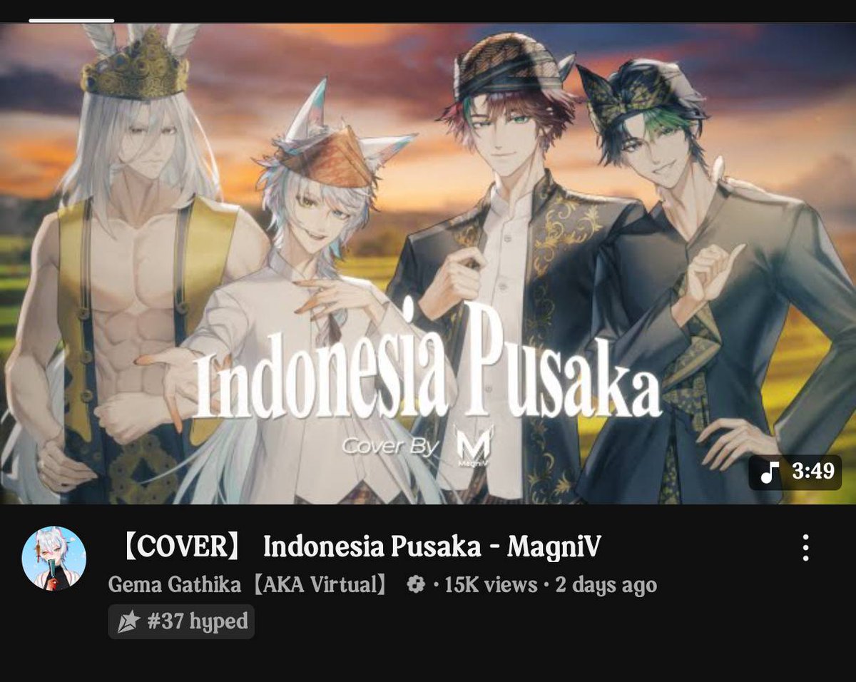 Terima kasih Cover Indonesia Pusaka dari MagniV sudah 15K Views!
Terima kasih 5th Member &amp; #MagniVerse sudah mendengarkan lagu cover Kemerdekaan kita! 🇮🇩🔥
Indonesia Pusaka versi Acapela akan dirilis saat MV menyentuh 50K views yaa ✨

Mari putar dan dengarkan terus covernyaa!