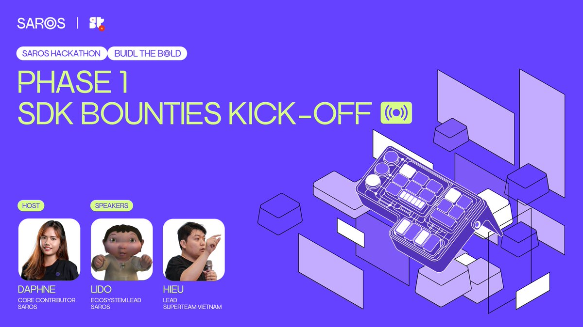 Saros (@saros_xyz) on Twitter photo BUIDL the BOLD – Phase 1 Kick-off Livestream
Join <a href="/0xk2_/">k2 | superteam 🇻🇳 🇬🇧</a> (Lead at <a href="/SuperteamVN/">Superteam Vietnam</a>), <a href="/lidothegreat/">lido</a> (Saros Eco-Lead), and <a href="/dieubui2522/">Daphne | dieu.c98 ◎</a> (Saros Core Contributor) as we unpack why Saros launched BUIDL the BOLD, how to hunt impactful bugs, what makes a killer dev guide, and how Phase 1 BUIDL the BOLD – Phase 1 Kick-off Livestream
Join <a href="/0xk2_/">k2 | superteam 🇻🇳 🇬🇧</a> (Lead at <a href="/SuperteamVN/">Superteam Vietnam</a>), <a href="/lidothegreat/">lido</a> (Saros Eco-Lead), and <a href="/dieubui2522/">Daphne | dieu.c98 ◎</a> (Saros Core Contributor) as we unpack why Saros launched BUIDL the BOLD, how to hunt impactful bugs, what makes a killer dev guide, and how Phase 1