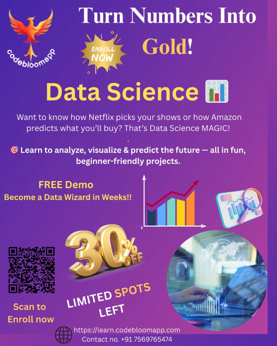 codebloomapp's tweet image. Learn Data Science at CodeBloomapp!
📊 Hands-on projects | 💼 Industry-ready skills
🎓 Free demo + Certificate included
👉 Enroll Now & Build Your Future!
learn.codebloomapp.com
+91 75697 65474
#CodeBloomapp #DataScience #AI #MachineLearning #FutureSkills
#futureskills
